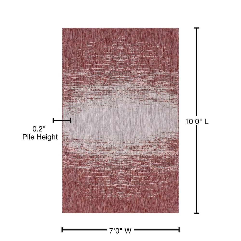 Unique Loom 7' 1 x 10' 0 Rectangle Indoor/Outdoor Modern Rust Red Area Rug