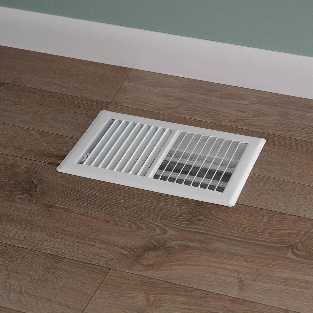 6 in. X 10 in. 2-Way Steel Floor Register in White