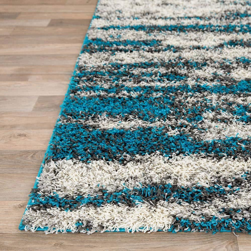 World Rug Gallery Modern Abstract Design Plush Shag Area Rug - Turquoise 5' x 7'