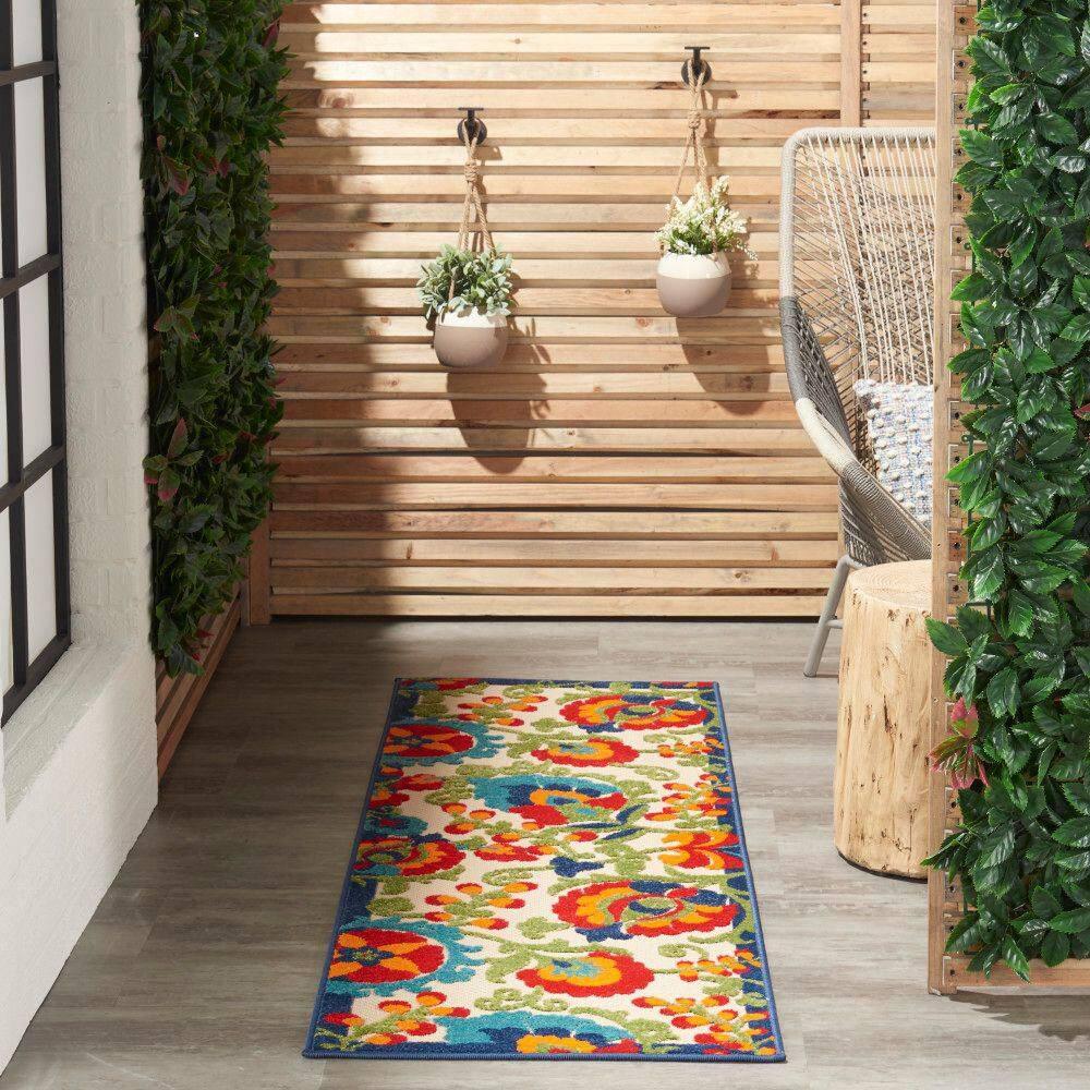 Nourison Aloha Floral Textured Flatweave High-Low Indoor Outdoor Runner Rug Multicolor 2' x 6'