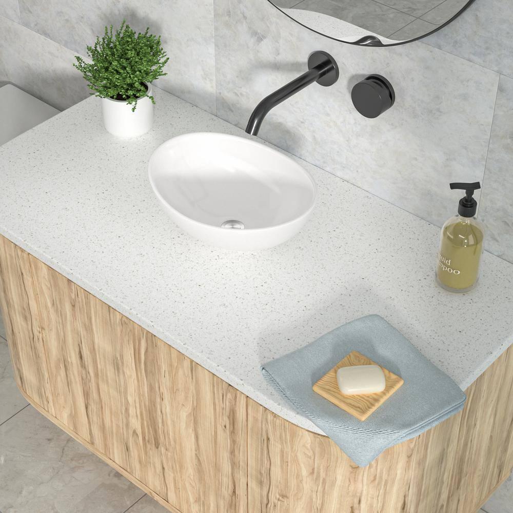 Glossy White Oval Ceramic Above-Counter Bathroom Sink