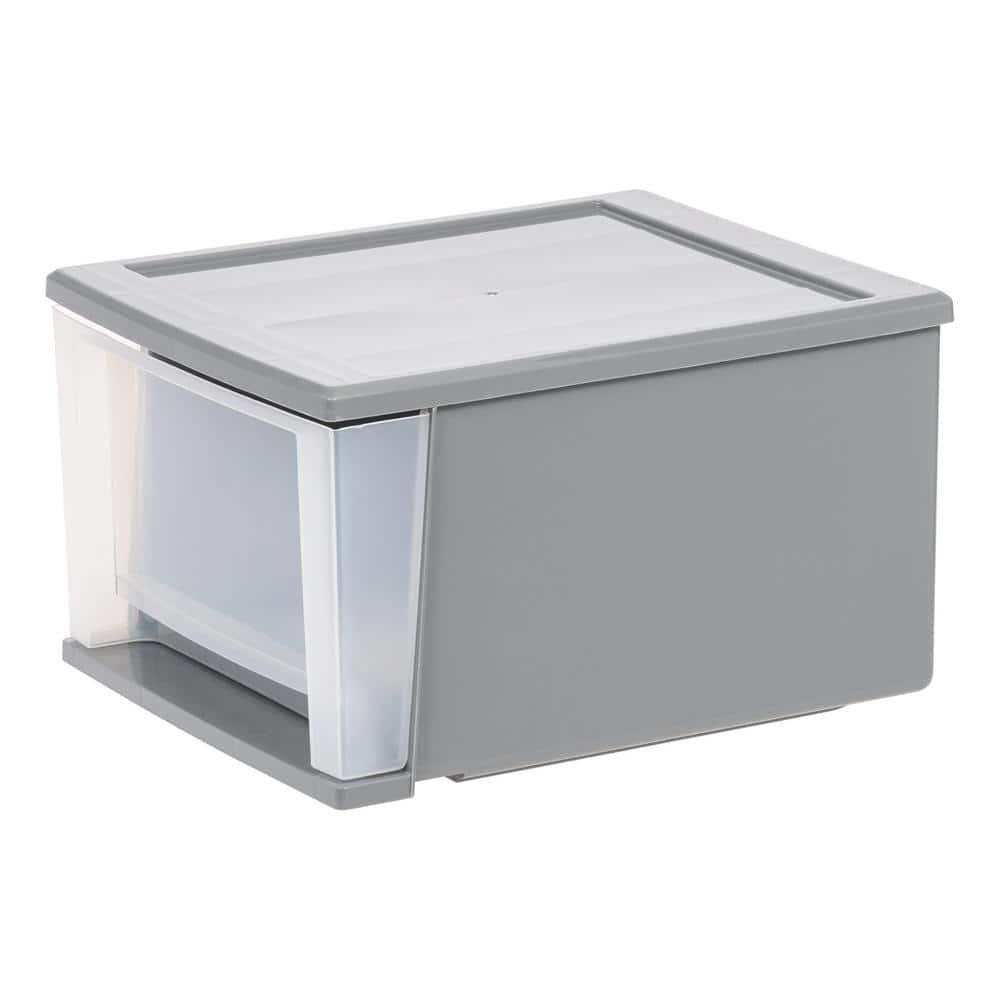 IRIS 17.1pk 5qt Stacking Drawer: Plastic Storage, Stackable Utility, Clear & Gray, Universal Placement, 1 Drawer