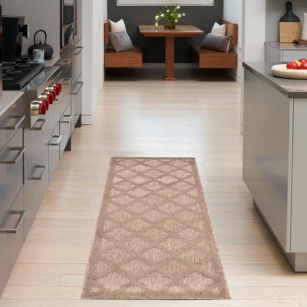 Nourison Trellis Outdoor Runner Rug Natural Beige 2' x 6'