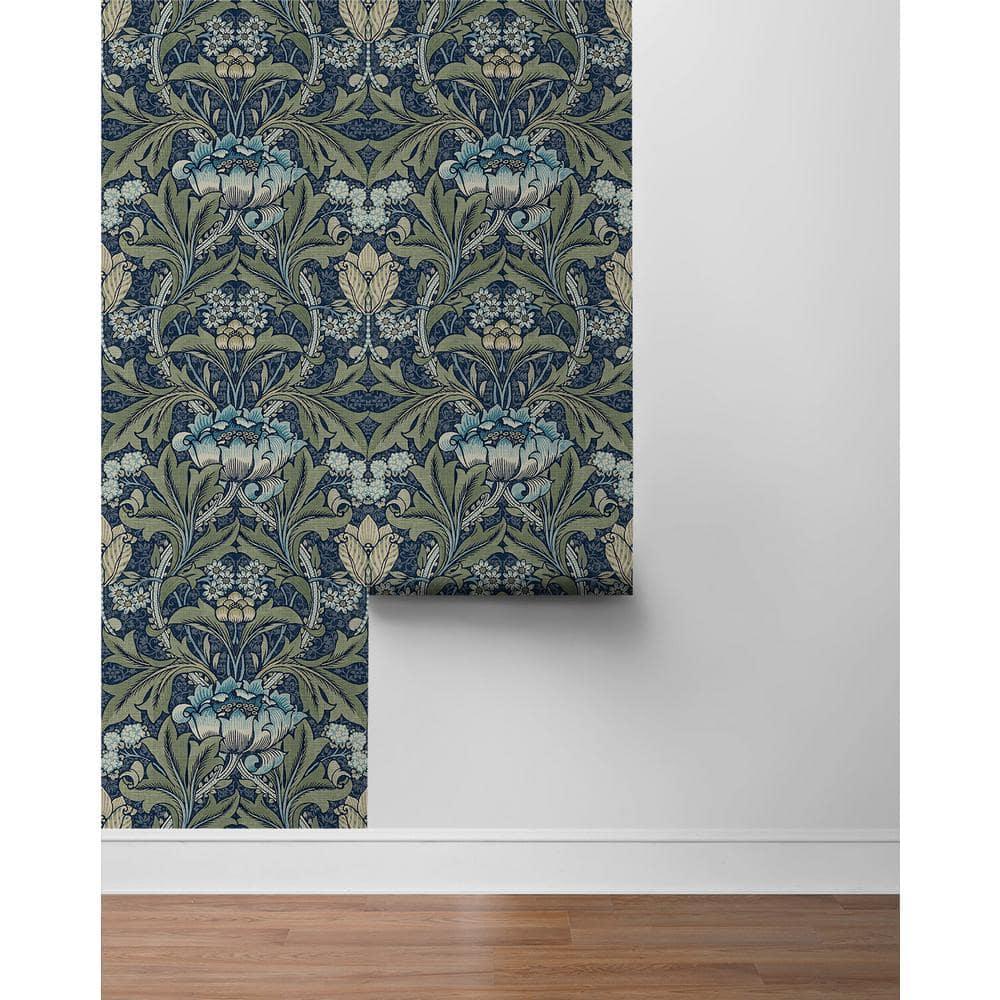 Seabrook Designs  Acanthus Floral Prepasted Wallpaper 20.5 in. W x 33 ft. L - Denim & Sage