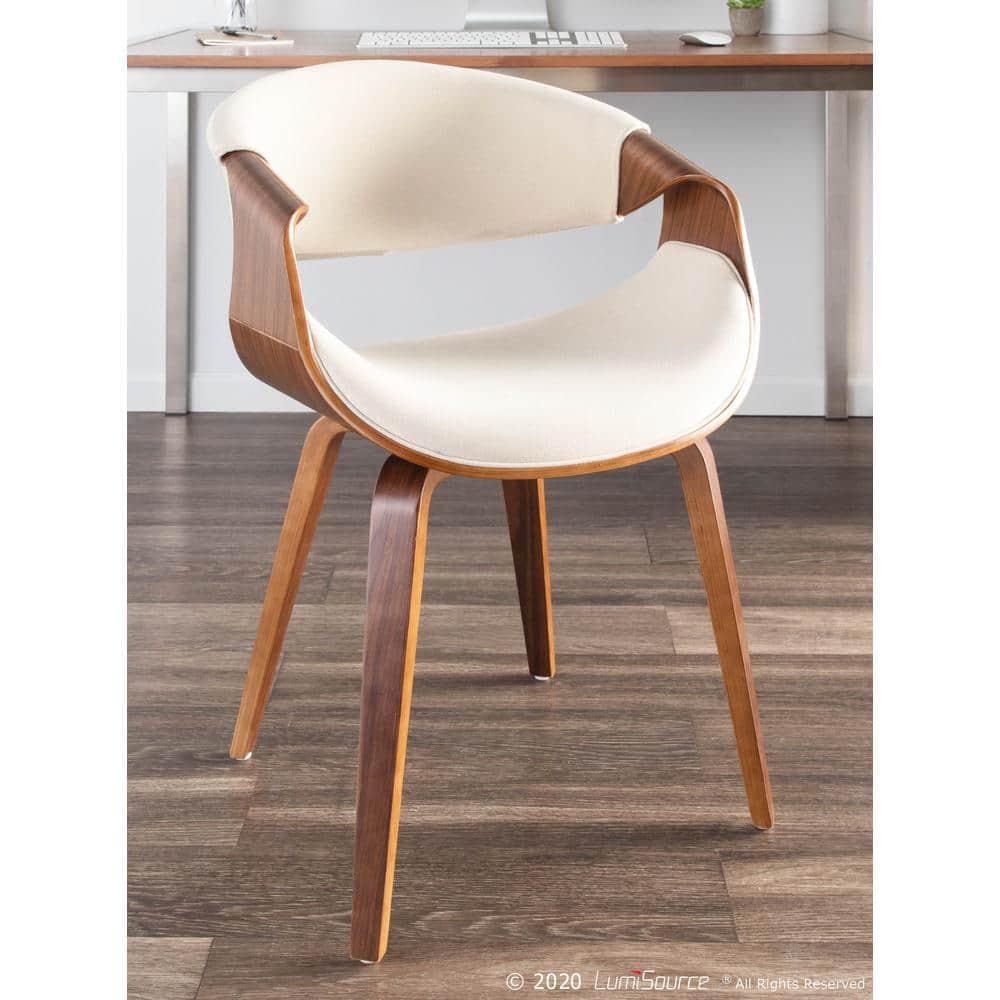 Curvo Mid-Century Modern Dining Accent Chair Cream - Lumisource: Upholstered, Wood Legs, Polyester