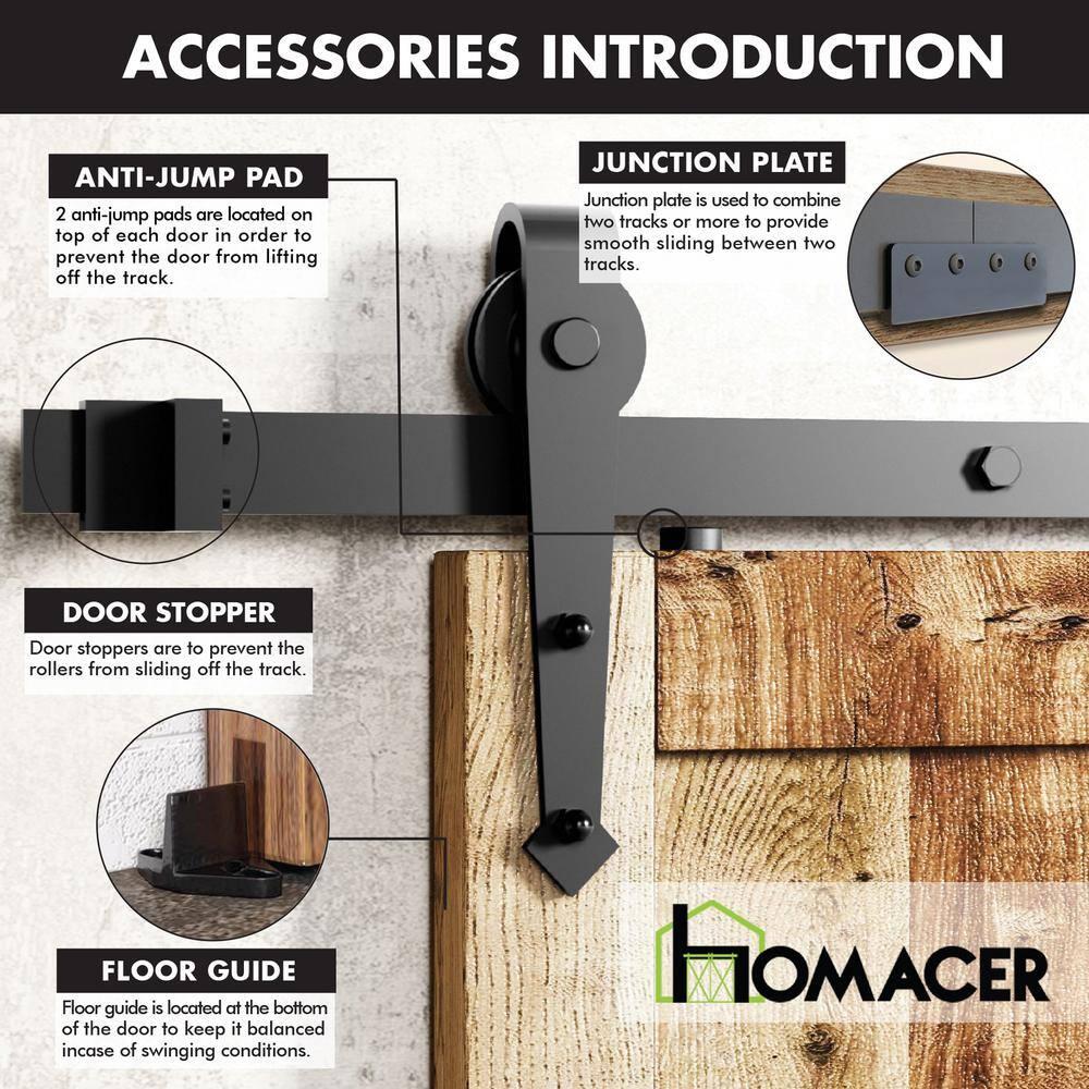 Homacer Black Rustic Sliding Barn Door Hardware Kit, for Two/Double Doors, 5.5ft Long Flat Track, Arrow Design Roller, Heavy Duty, for Interior & Exterior Use