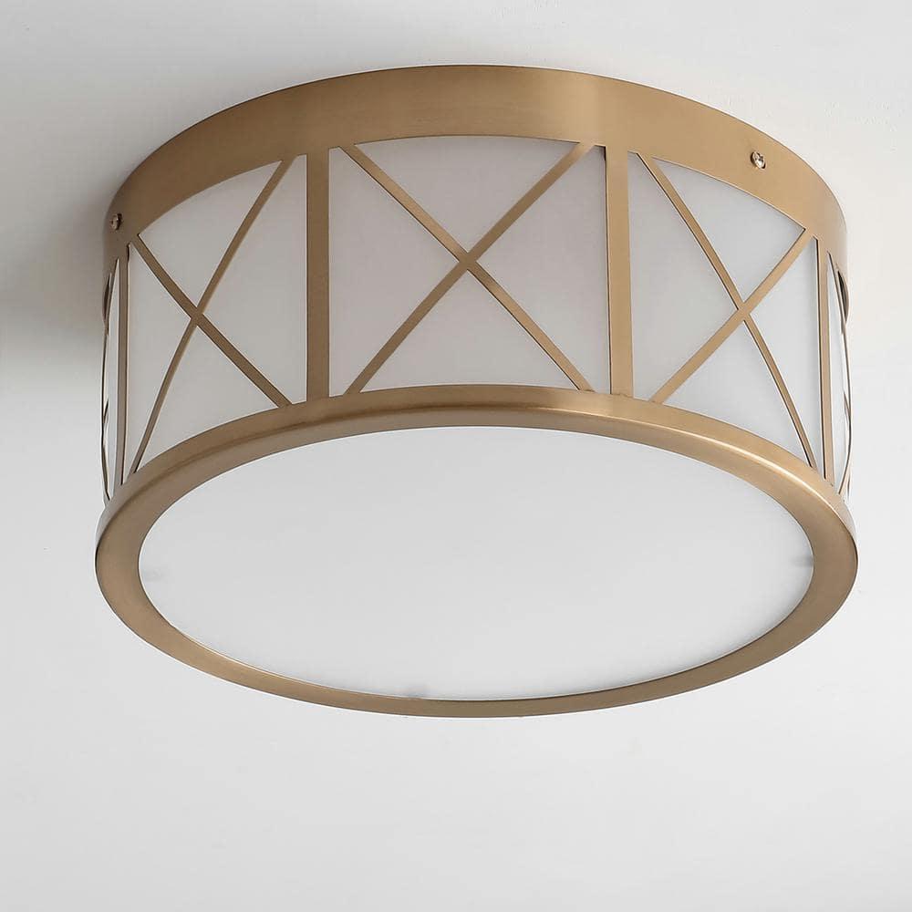 Cadence 13" Drum Metal/Glass Flush Mount, Brass Gold