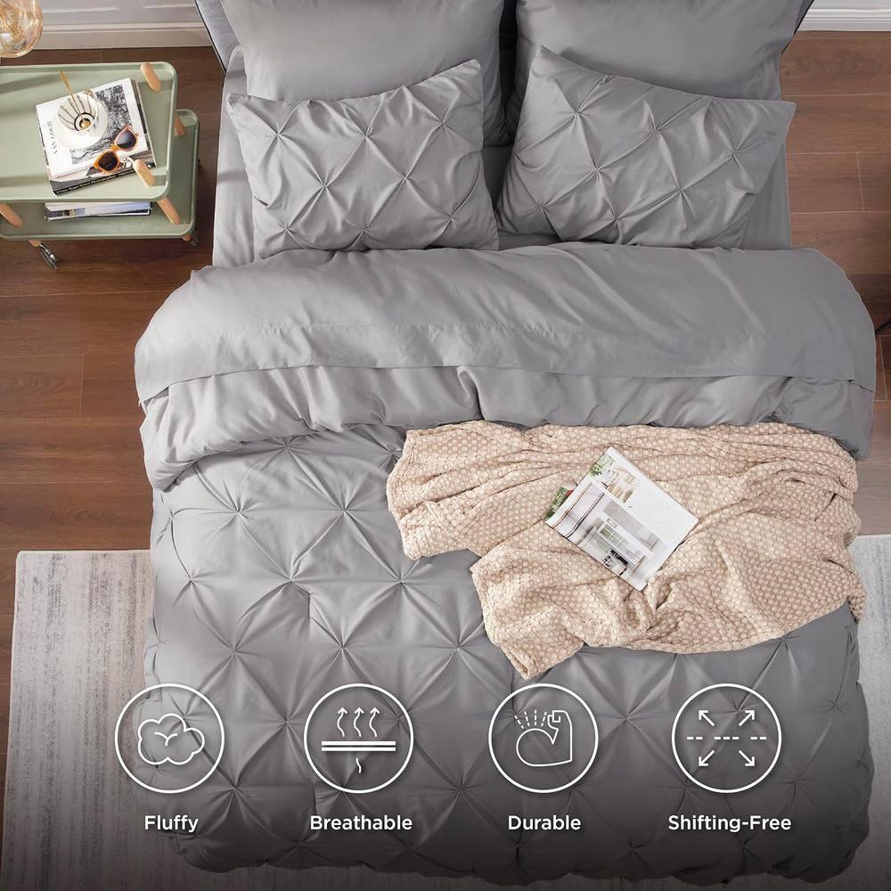 King Size Comforter Set - Bedding Set King 7 Pieces, Pintuck Bed in a Bag Grey Bed Set with Comforter, Sheets, Pillowcases & Shams