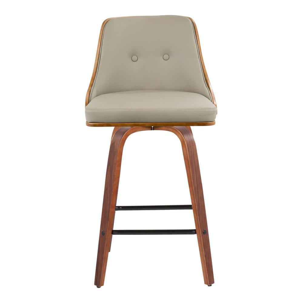 Set of 2 Gianna Upholstered Counter Height Barstools Light Gray/Walnut - Lumisource: Swivel, Wood Legs, Faux Leather