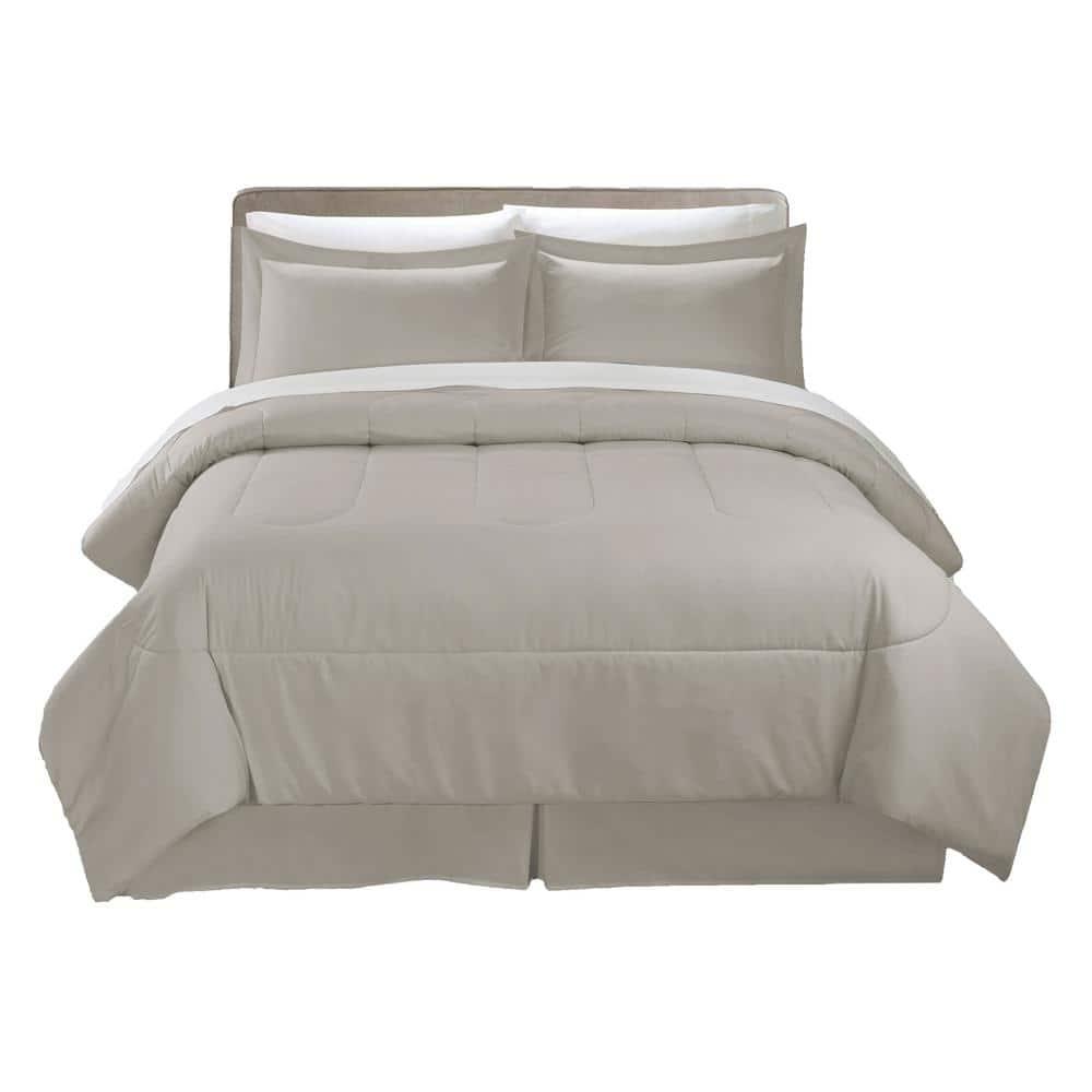 Swift Home | 8-Piece Ultra Soft Solid Bed-In-A-Bag Bedding Set Taupe Queen