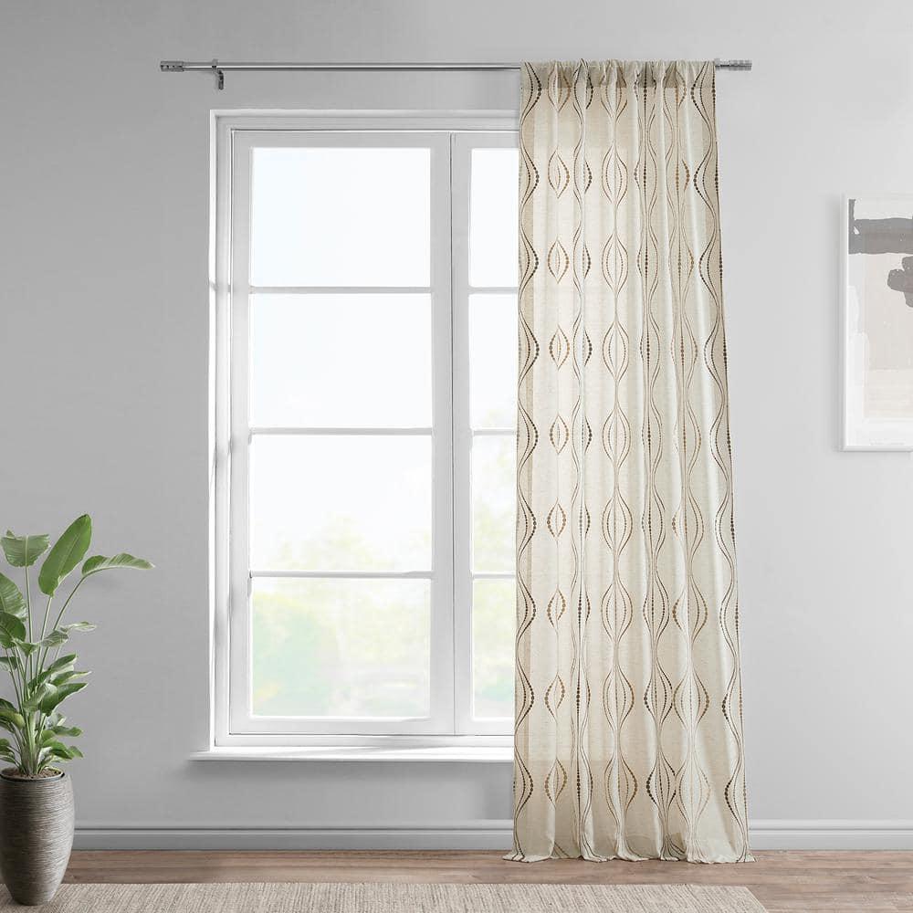 Suez Bronze Embroidered Faux Linen Sheer Curtain (1 Panel), Suez Bronze, 50W X 96L