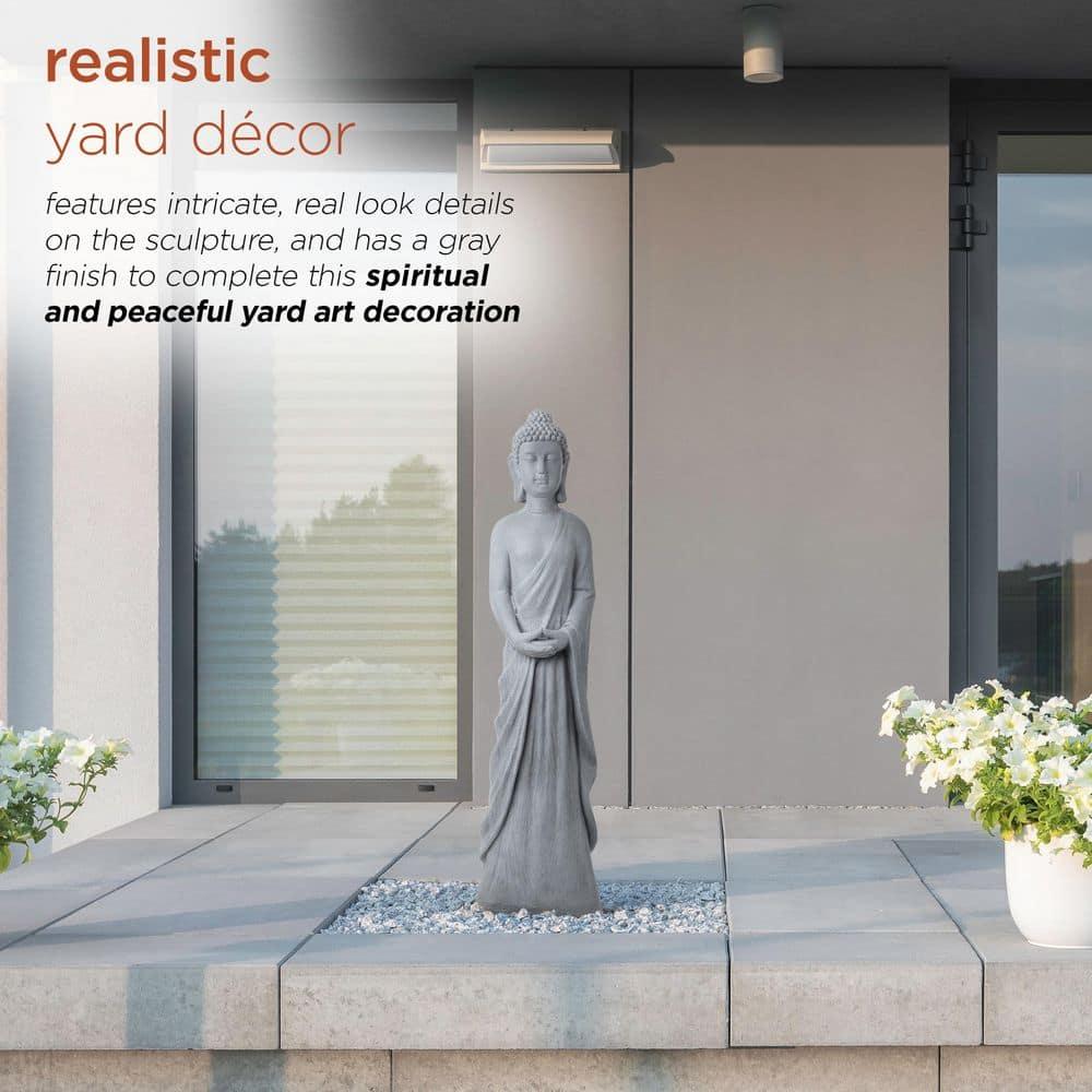 32" Magnesium Oxide Standing Buddha Statue Gray - Alpine Corporation: Outdoor Decor, Garden Accent