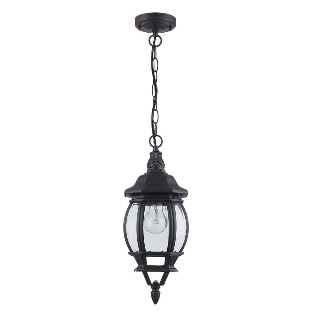 Parsons 1-Light Rust Hanging Outdoor Pendant Light Fixture with Clear Glass