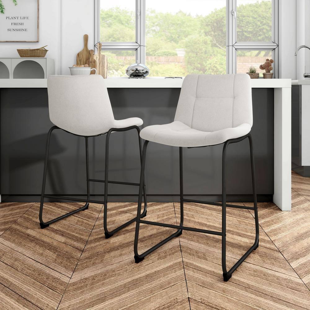 Furniture of America Perri Modern Chenille Counter Height Dining Chairs, White (Set of 2)