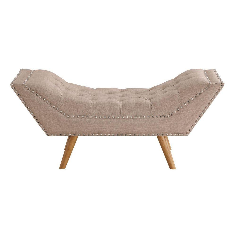 Jaime Button Tufted Bench Beige - Boraam: Upholstered Ottoman, Nailhead Trim, Wood Frame, 250lb Capacity