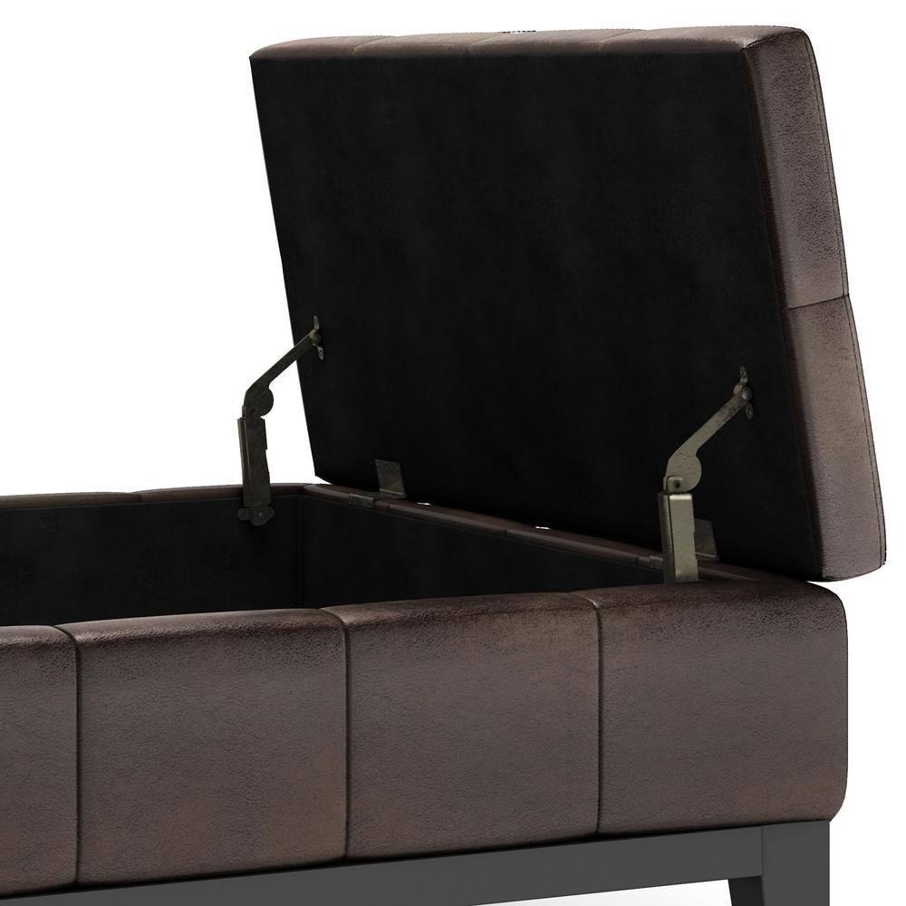 Simpli Home Dover 36"W Upholstered Square Coffee Table Storage Ottoman with Split Tufted Lift Top & Reviews | Wayfair