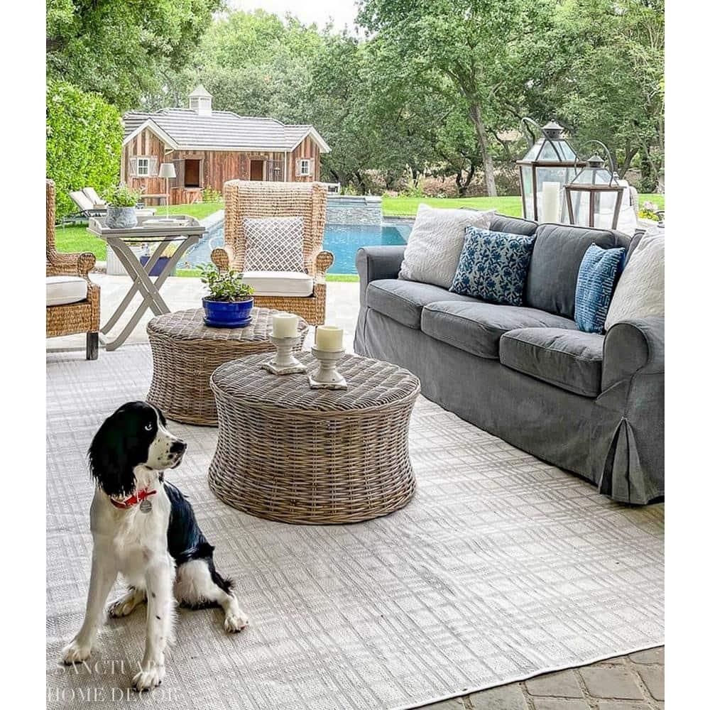 Bermuda BMU802 Power Loomed Indoor/Outdoor Machine Washable Area Rug - Ivory/Light Grey - 5'3"x5'3" - Safavieh