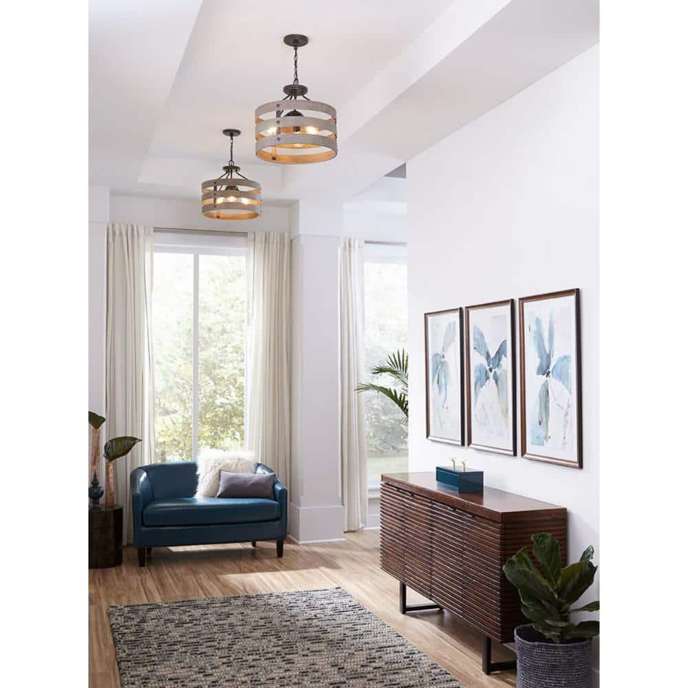 Progress Lighting Gulliver 3-Light Semi-Flush Convertible Ceiling Light, Graphite, Wood Grained Texture