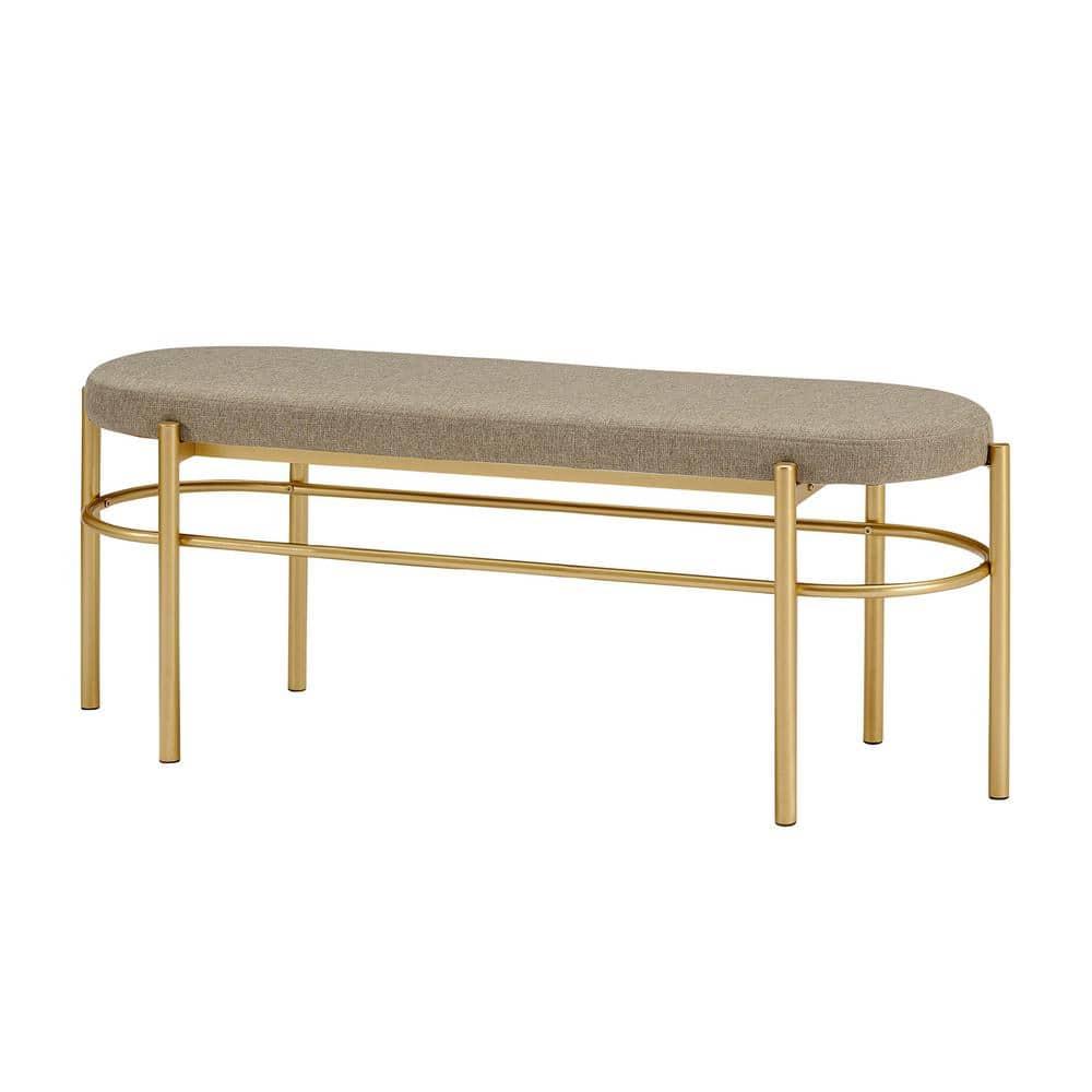 Walker Edison Glam Cushioned Bench, Taupe / Gold