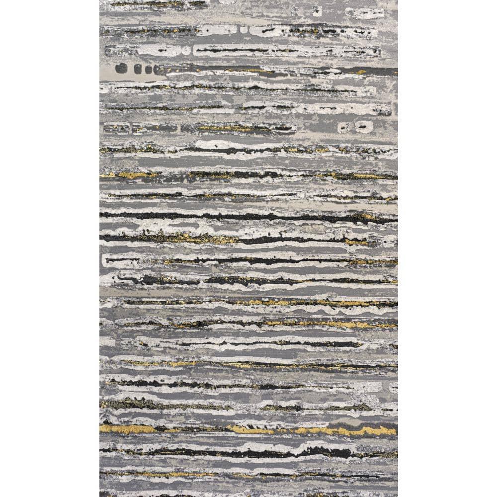 5'x8' Batten Modern Stripe Area Rug, Gray/Black - JONATHAN Y