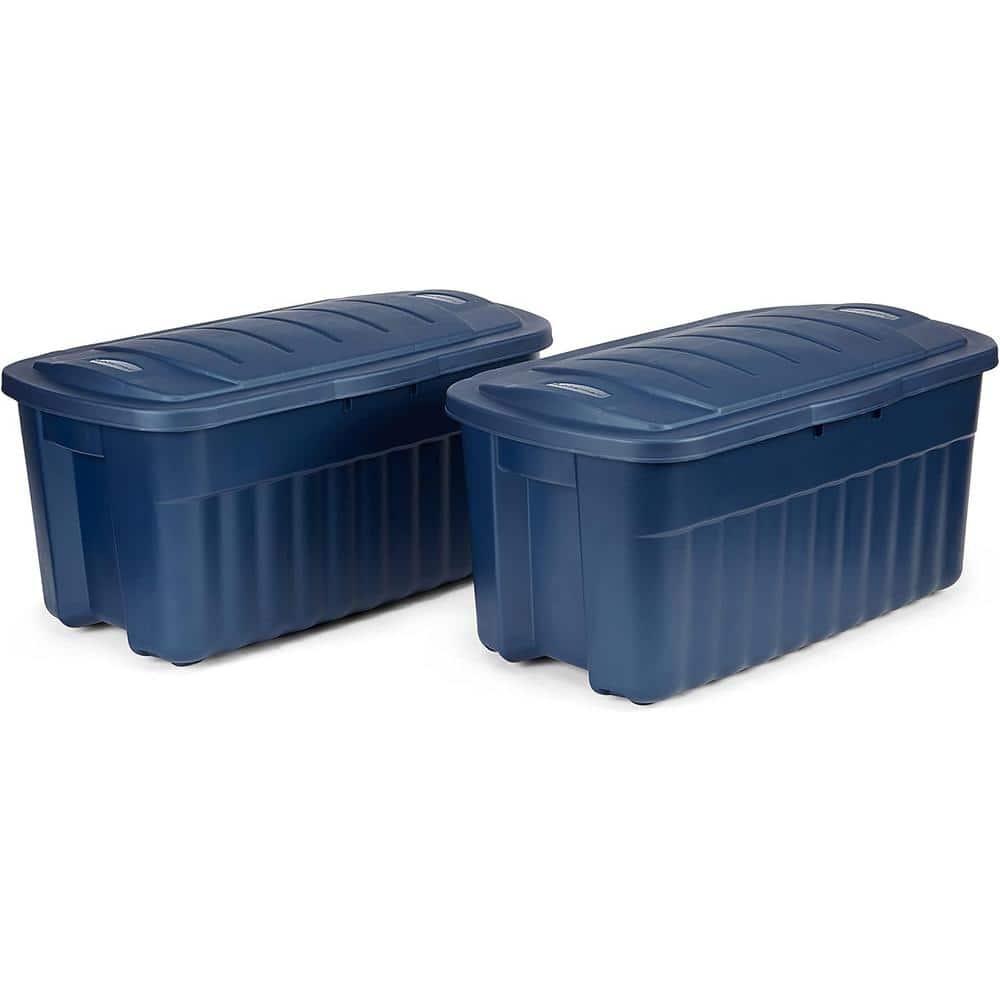 Dark Blue 40-Gallon Stackable Plastic Storage Bins with Lids, Set of 2