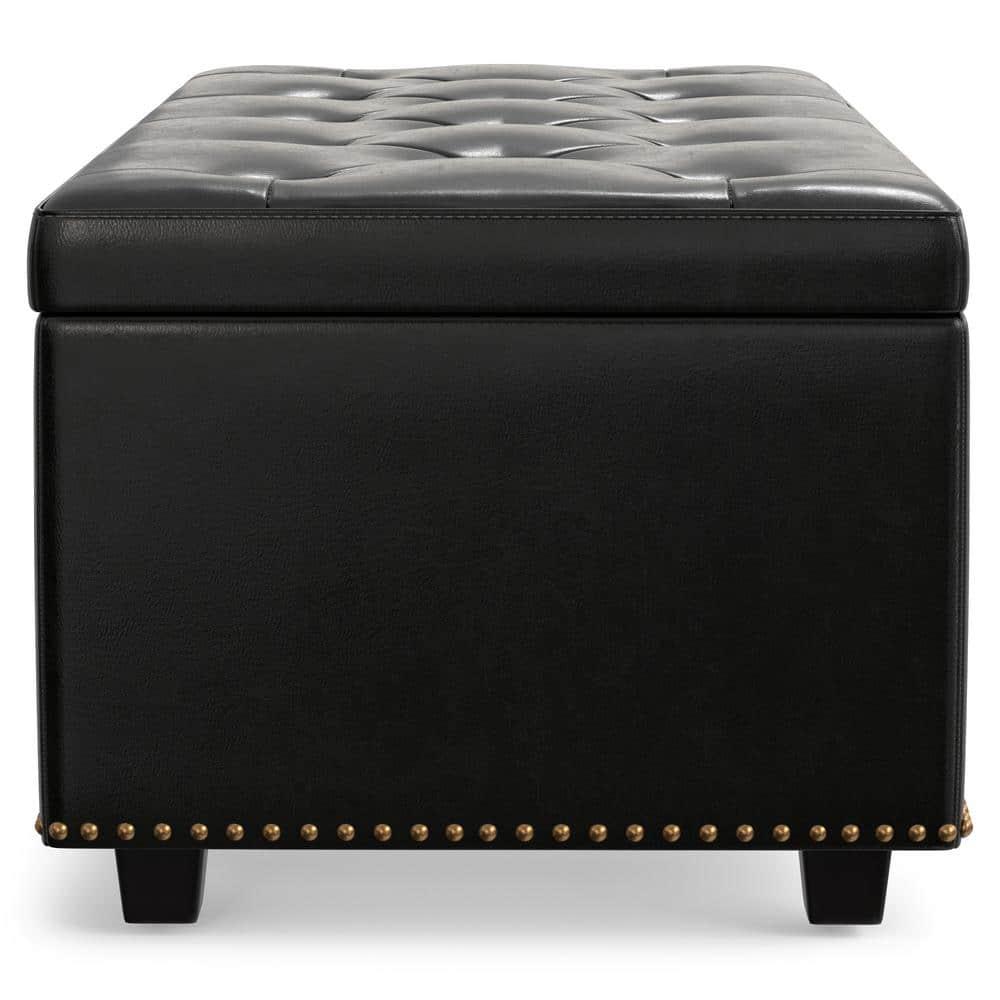 Simpli Home Hamilton 44"W Upholstered Lift-Top Storage Ottoman with Nailhead Trim and Tufted Detailing