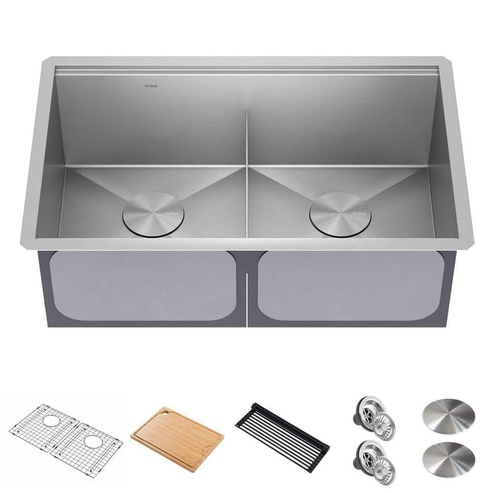 Kraus KRAUS Kore™ 30" L Undermount Workstation 16 Gauge Stainless Steel Double Bowl Kitchen Sink KWU112-30