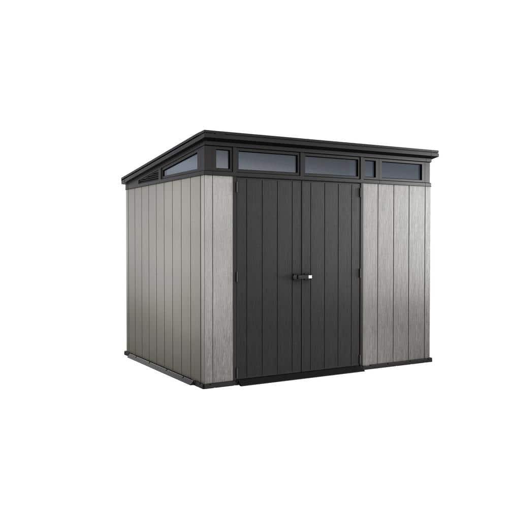 Keter Keter Artisan 9x7 ft. Modern Durable Resin Outdoor Storage Shed With Floor and Double Doors for Garden Patio Furniture and Tools, Grey