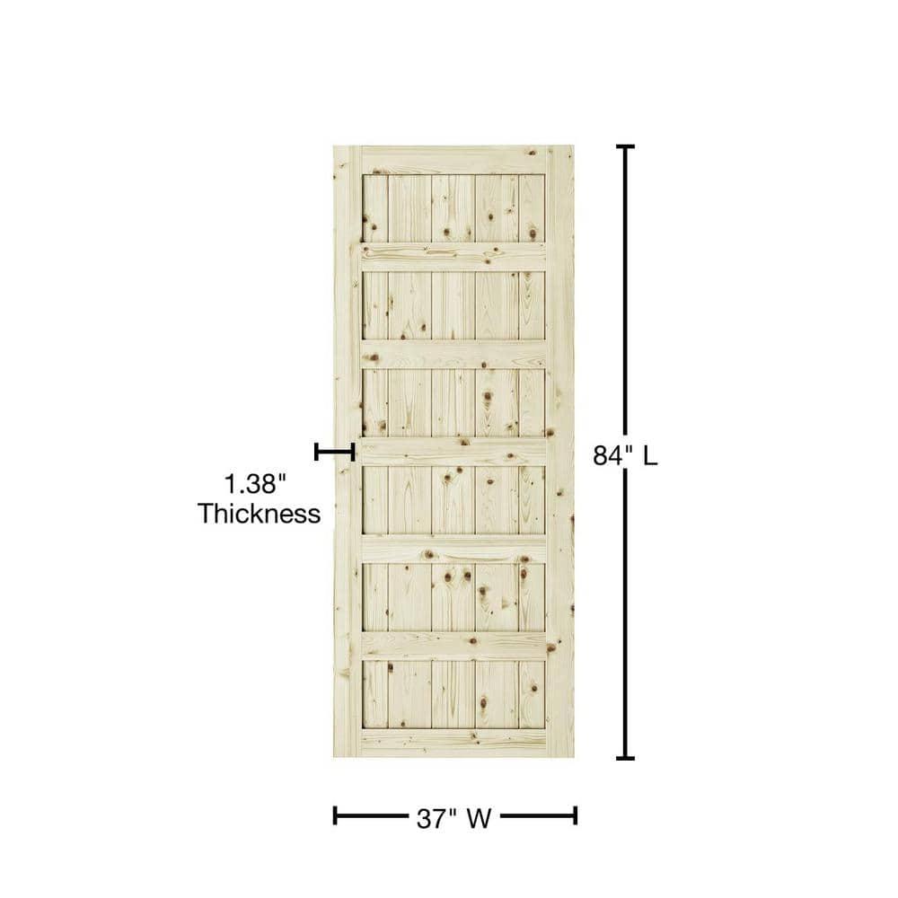 Renin Shaker 84'' Solid Wood Paneled Unfinished without Installation Hardware Kit Barn Door