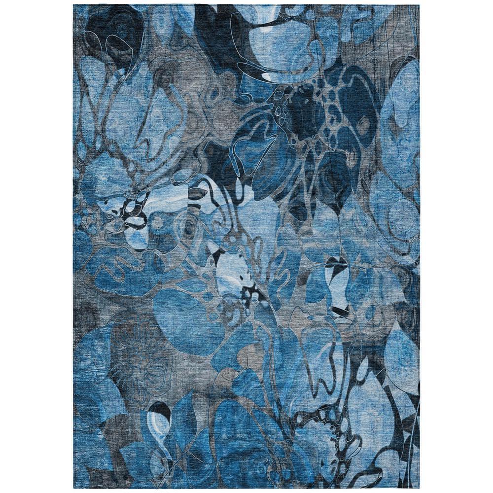 Addison Rugs Chantille Indoor/Outdoor Transitional Floral Blue Washable Rectangle Rug, 8' x 10'