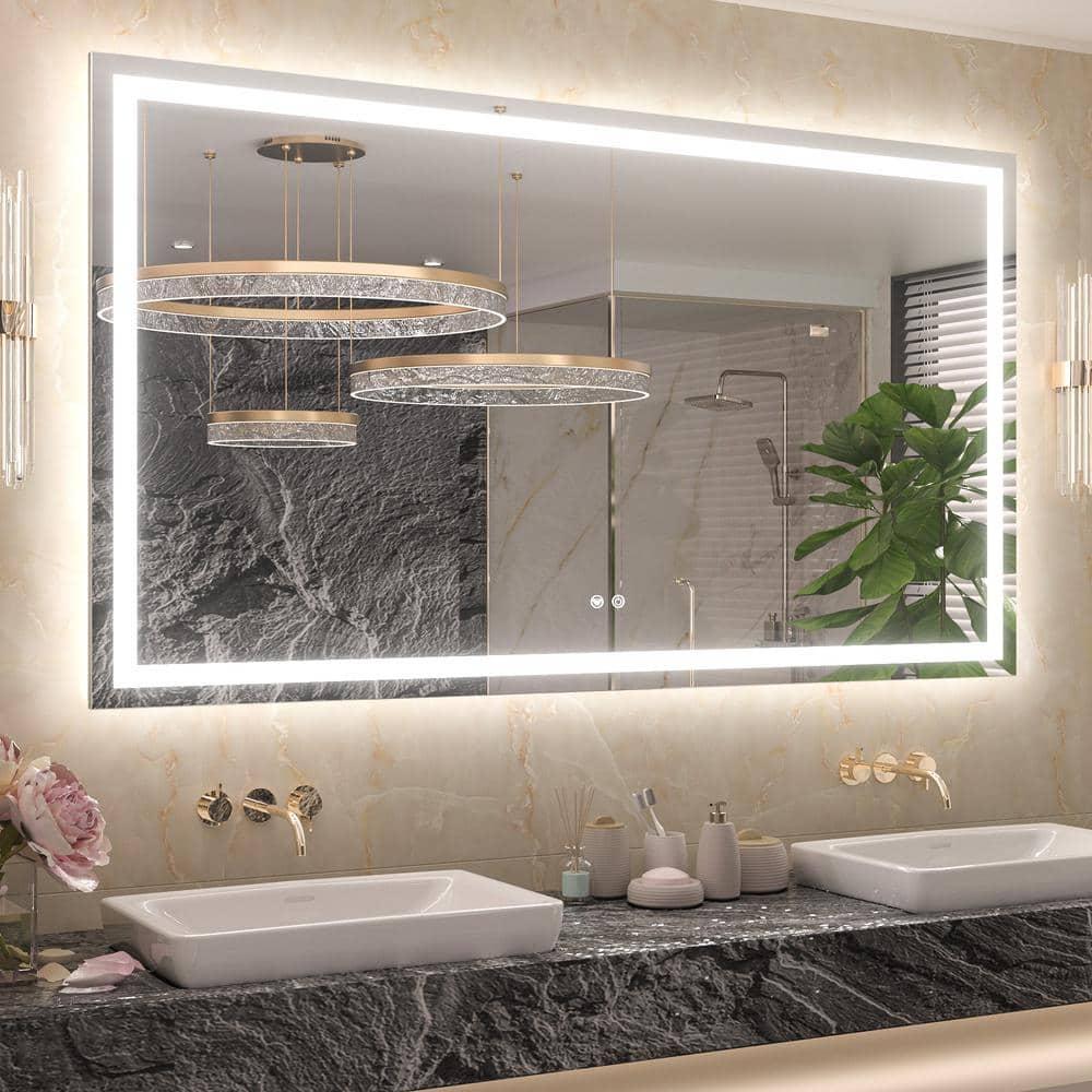 Keonjinn LED Bathroom Mirror 60 ” x 36 ” with Frontlit & Backlit, Lighted Mirror with Stepless Dimmable 3-Color Lights, Bathroom Vanity Mirror with HD Tempered Glass, UL-Listed LED Driver, CRI90+