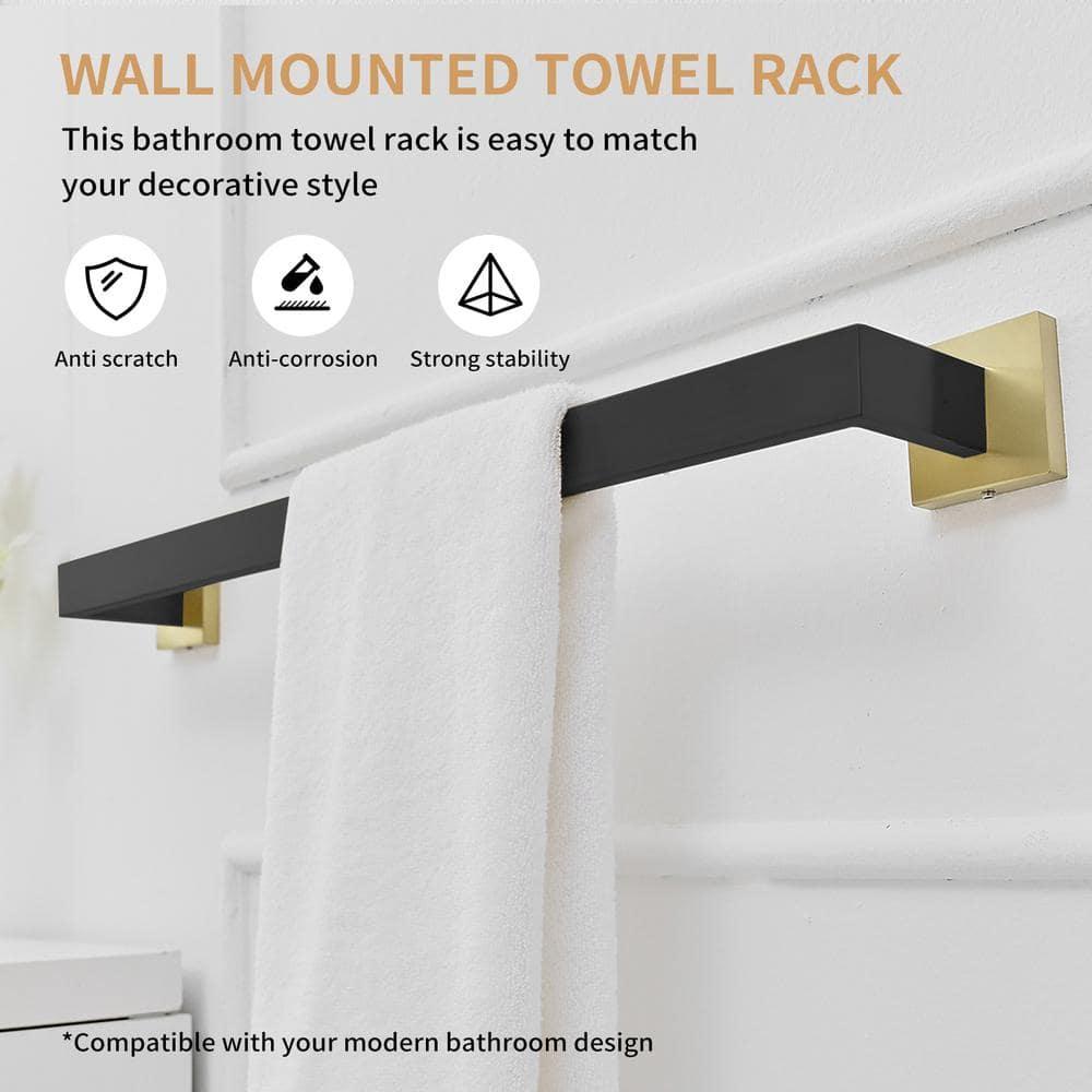 BWE 24 In. Modern Square Wall Mounted Single Bathroom Towel Bar Holder Rack Bath Accessories Hanger