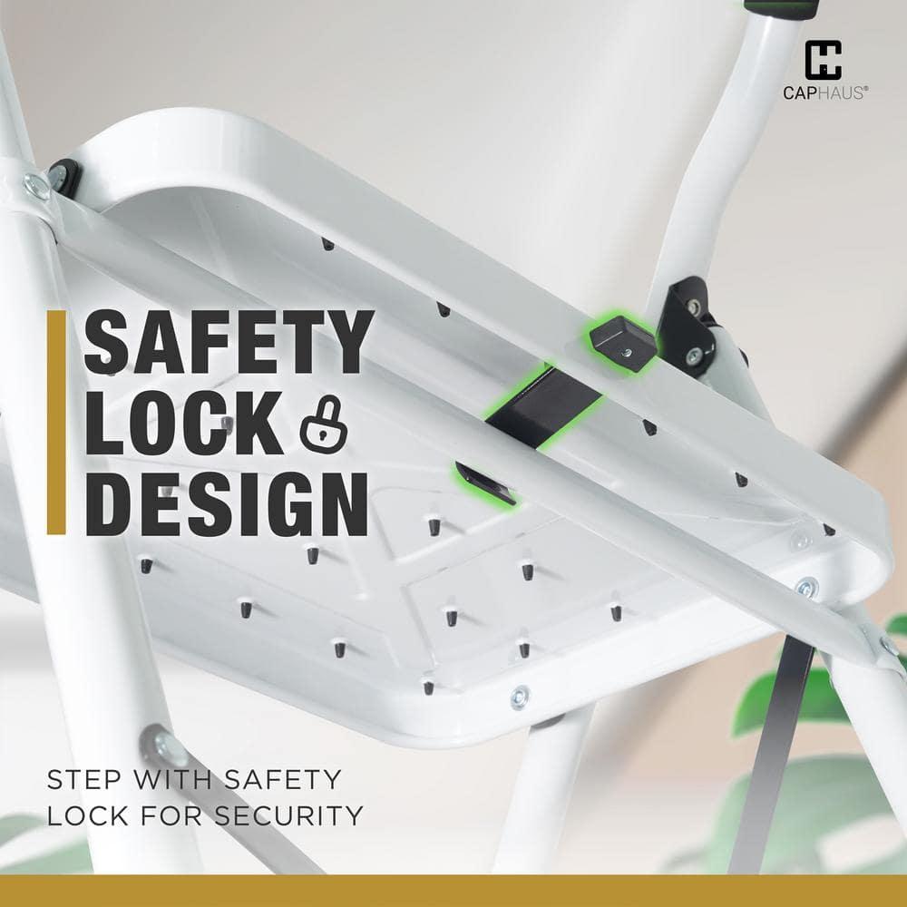 CAPHAUS 3-Step Ladder, Portable Folding Step Stool with Extra Wide Anti-Slip Pedal, Heavy Duty Foldable Small Step Ladder with Hand Grip, ANSI A14.11 Certified Sturdy Step Stool, White