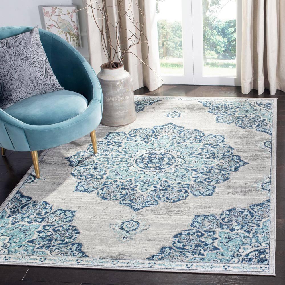 Brentwood BNT849 Power Loomed Area Rug - Navy/Light Grey - 8'9"x11'9" - Safavieh.