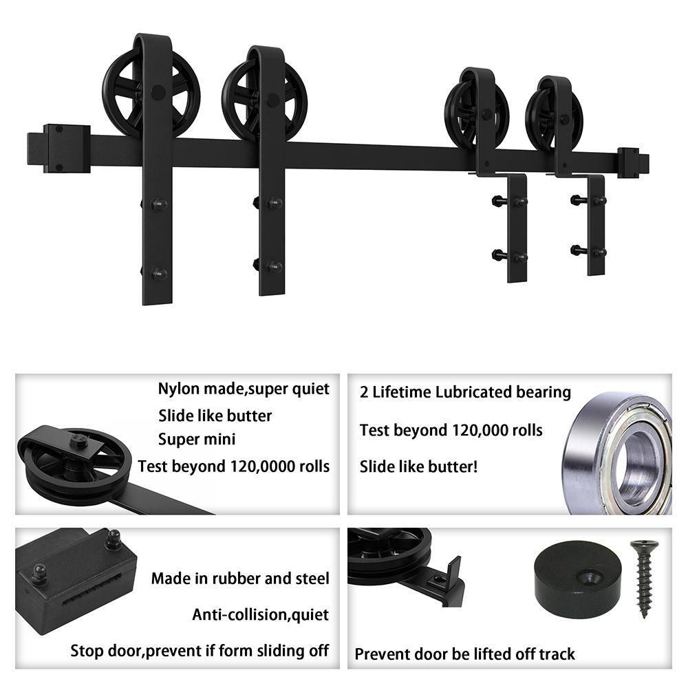 Heavy-Duty Black Steel Single Track Barn Door Hardware Kit