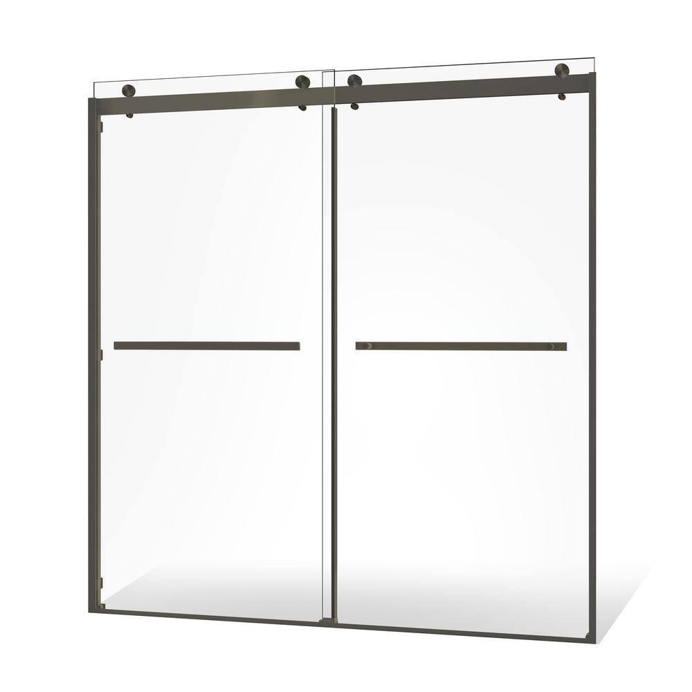 56" - 60" W 74” H Double Sliding Frameless Shower Door with Fixed Glass Panel