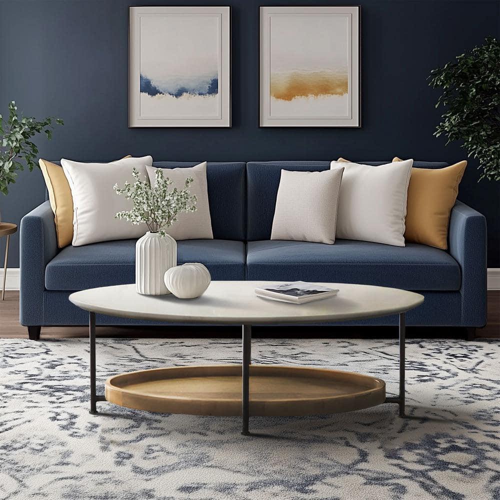 Blandford Coffee Table White/Natural - Madison Park: Metallic Finish, Open Shelf, Oval Shape for Living Room