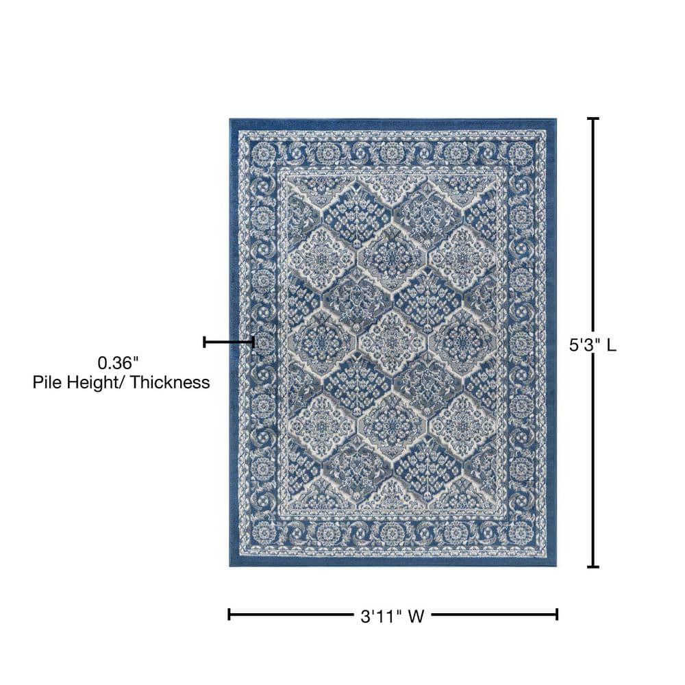 Tayse Hampton Area Rug HMP4207 Traditional Navy Geometric Blocked 3' 11'' x 5'3'' Rectangle