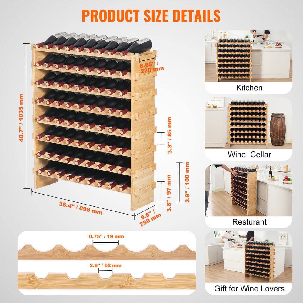 72 Bottle Upgrade Modular Wine Rack Bamboo Wood Display Shelf 8-Tier