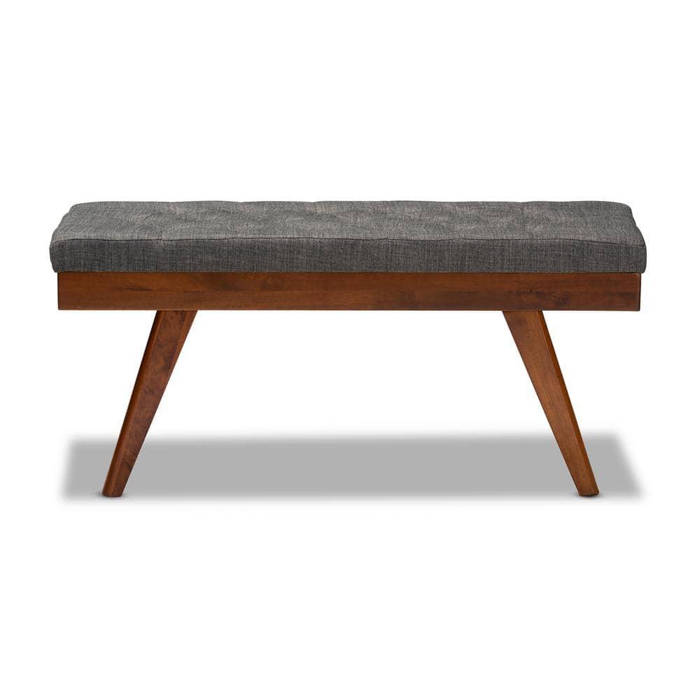 Baxton Studio Alona Medium Wood Dining Bench Gray - : Mid-Century Design, Tapered Legs, Polyester Upholstery, Entryway Seating
