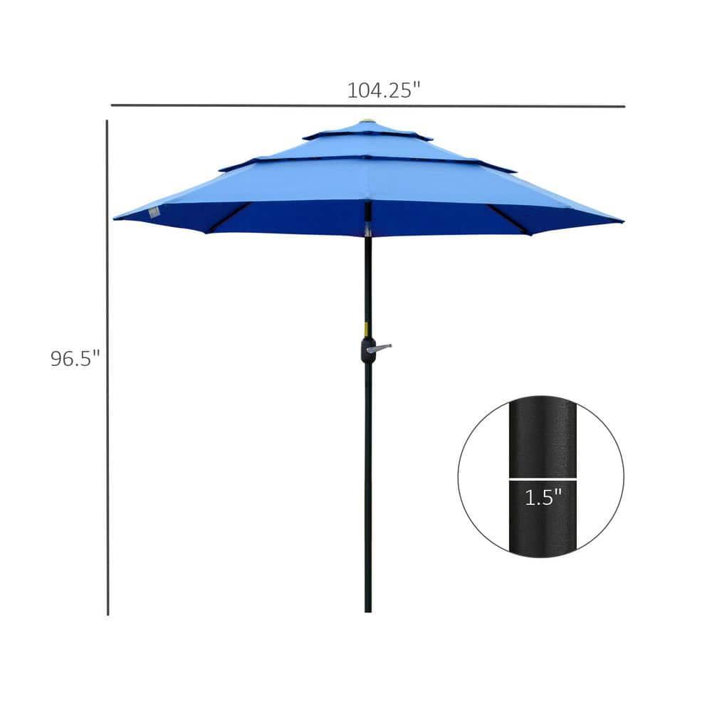 Outsunny 9' 3-Tier Patio Umbrella, Outdoor Market Umbrella with Crank and Push Button Tilt for Deck, Backyard and Lawn, Dark Blue