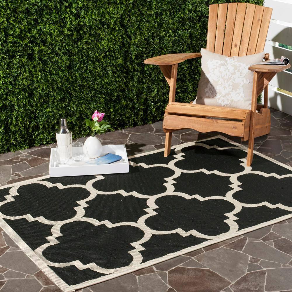 Courtyard CY6243 Power Loomed Indoor and Outdoor Area Rug - Black/Beige - 5'3"x7'7" - Safavieh
