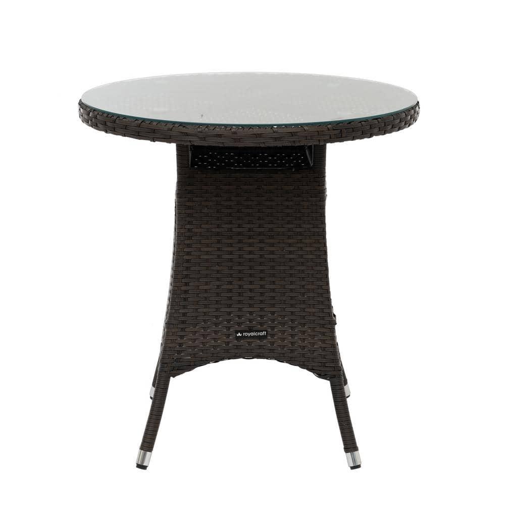 3 Piece Outdoor Dining Set, All-Weather Wicker Patio Dining Table and Chairs with Cushions and Round Tempered Glass Tabletop, Conversation Set for Patio Backyard Porch Garden Poolside, Brown