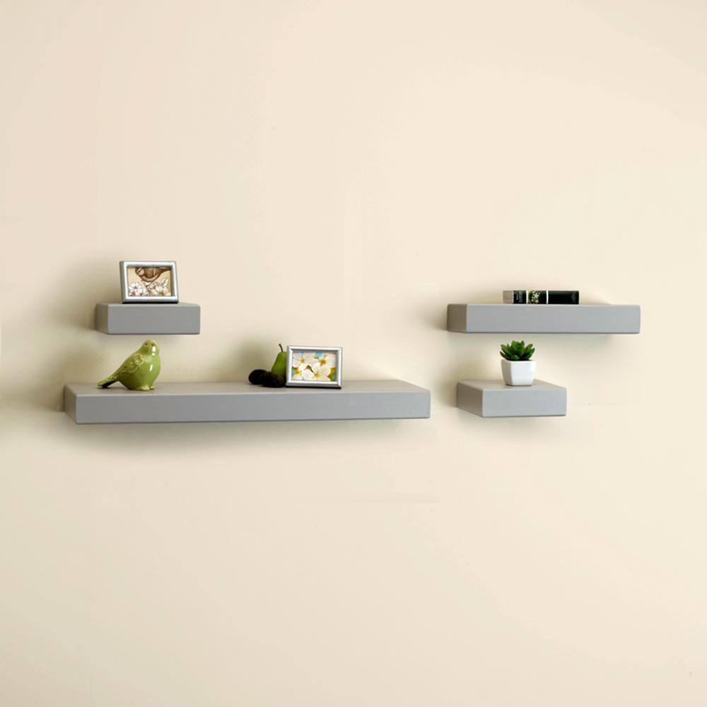 Melannco Set of 4 Distressed Light Gray Chunky Wood Shelves