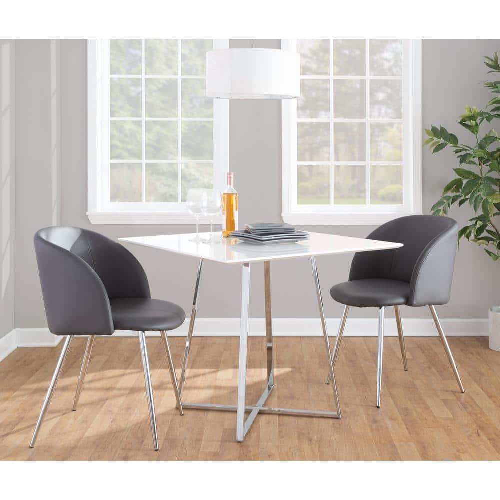 LumiSource Set of 2 Fran Dining Chairs Chrome/Gray: Upholstered, Metal Frame, Contemporary Style