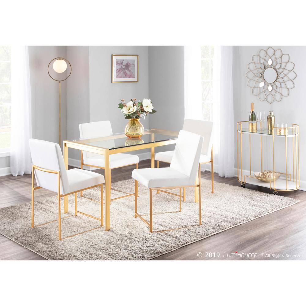 LumiSource Set of 2 High Back Fuji Contemporary Dining Chairs Gold/White Velvet : Chrome-Plated, Metal Legs, Velvet Upholstery