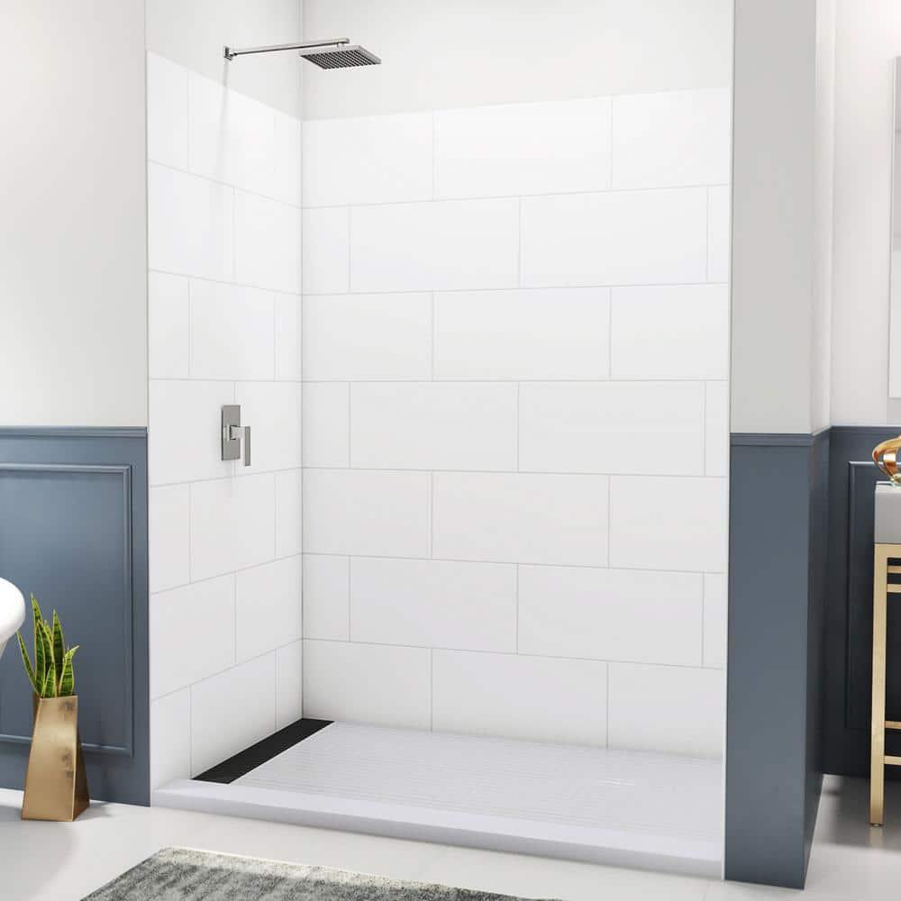 DreamLine DreamLine DreamStone 42 in. D x 62 in. W x 84 in. H Shower Wall Kit in White Traditional Subway