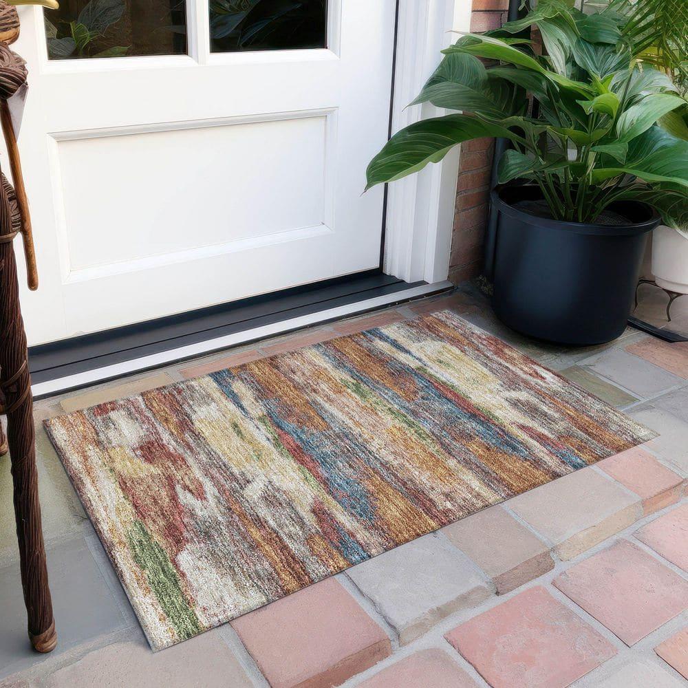 Abstract Multicolor Synthetic Flat Woven 10' x 14' Rug