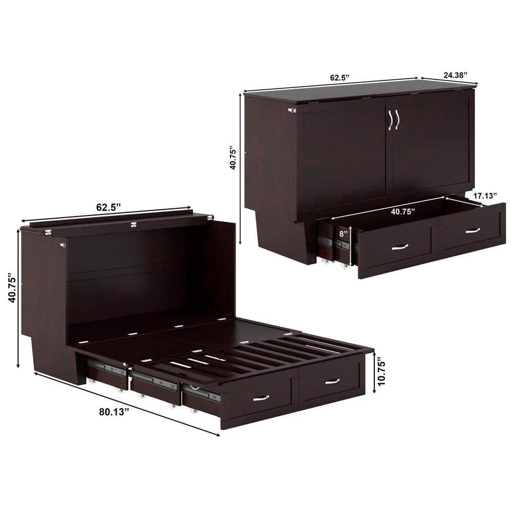Queen Monroe Murphy Bed Chest with Memory Foam Mattress - AFI