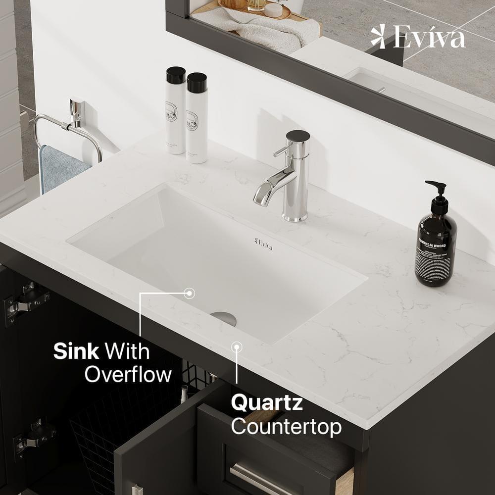 Eviva Loon 30"W x 22"D Espresso Bathroom Vanity with White Carrara Quartz Vanity Top and Rectangular Undermount Sink
